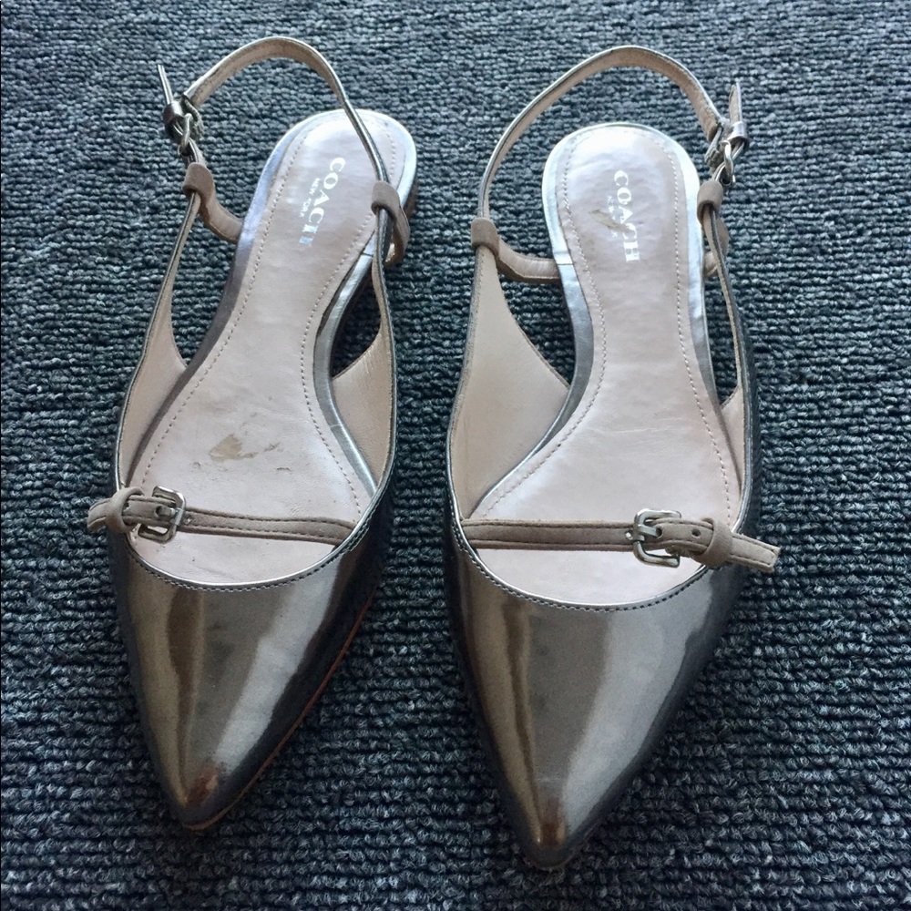 Coach open heel flats size 5, shiny